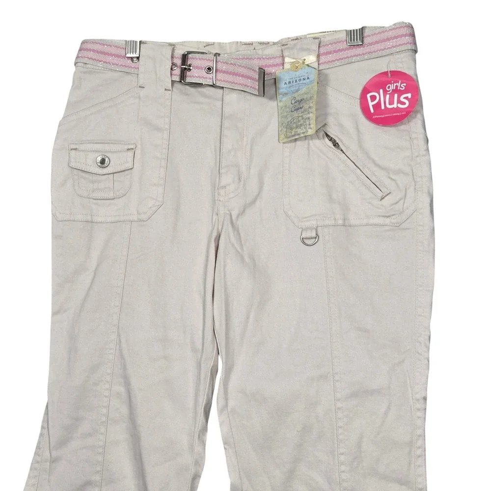 NEW Arizona Girl 12 Large Deadstock Cargo Capri Pants Light Tan w/ Belt Y2K 2000